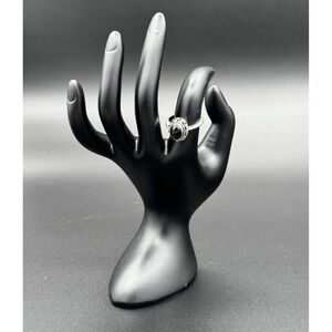 Vintage Sterling Silver Ring‎  Black Cabochon Stone Size US 8 Boho Artisan 925